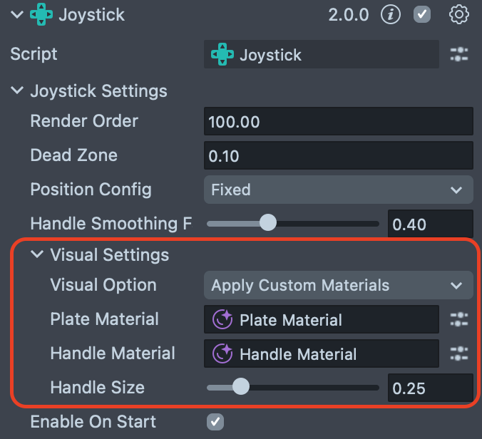 Joystick Custom Materials