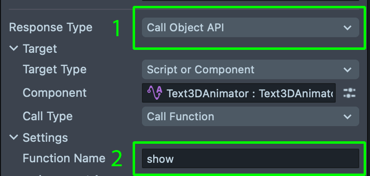 Call Object API response settings