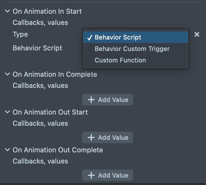 Callback lists in the Inspector